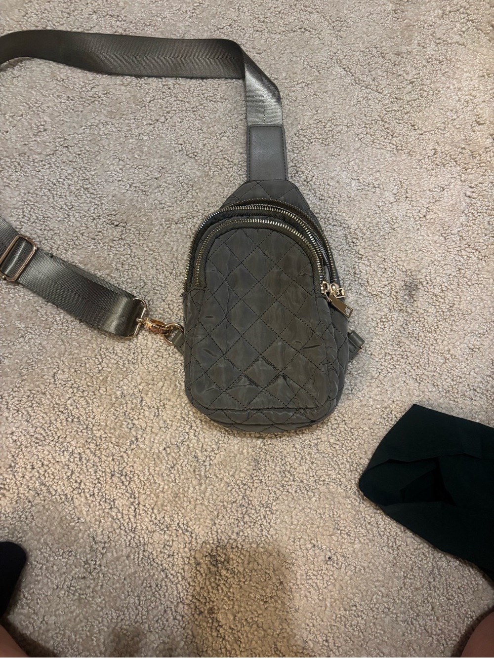 Quilted Crossbody Sling Bag Olive